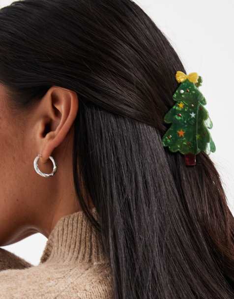 Accessorize Christmas tree hair claw clip in green - view 1