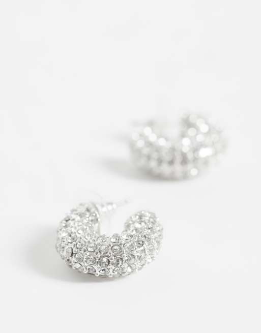 Accessorize chubby sparkle hoop earrings in silver, 3 of 4