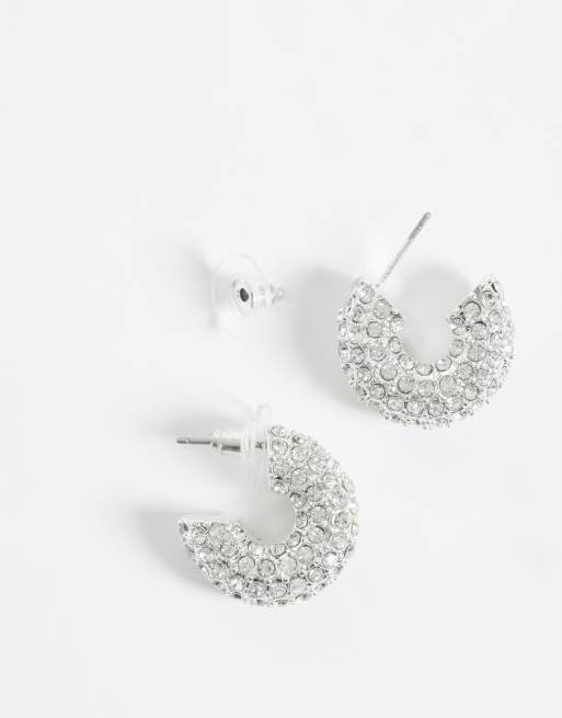 Accessorize chubby sparkle hoop earrings in silver, 4 of 4