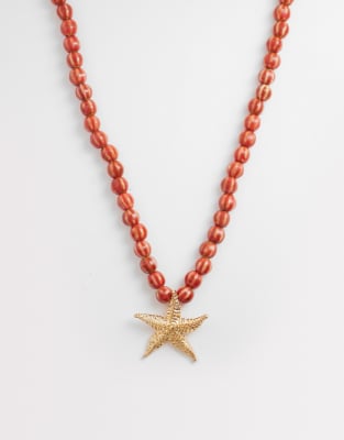 chunky beaded starfish necklace in red