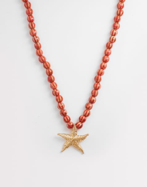 Accessorize chunky beaded starfish necklace in red - view 1