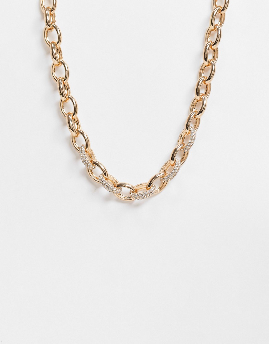 Accessorize chunky chain necklace with diamante in gold