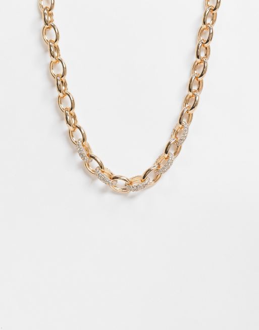 Accessorize chunky chain necklace with diamante in gold