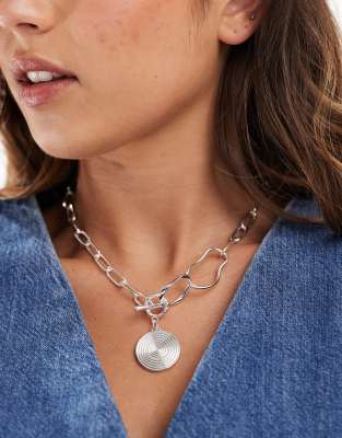 Accessorize Chunky Disc Chain Necklace In Silver