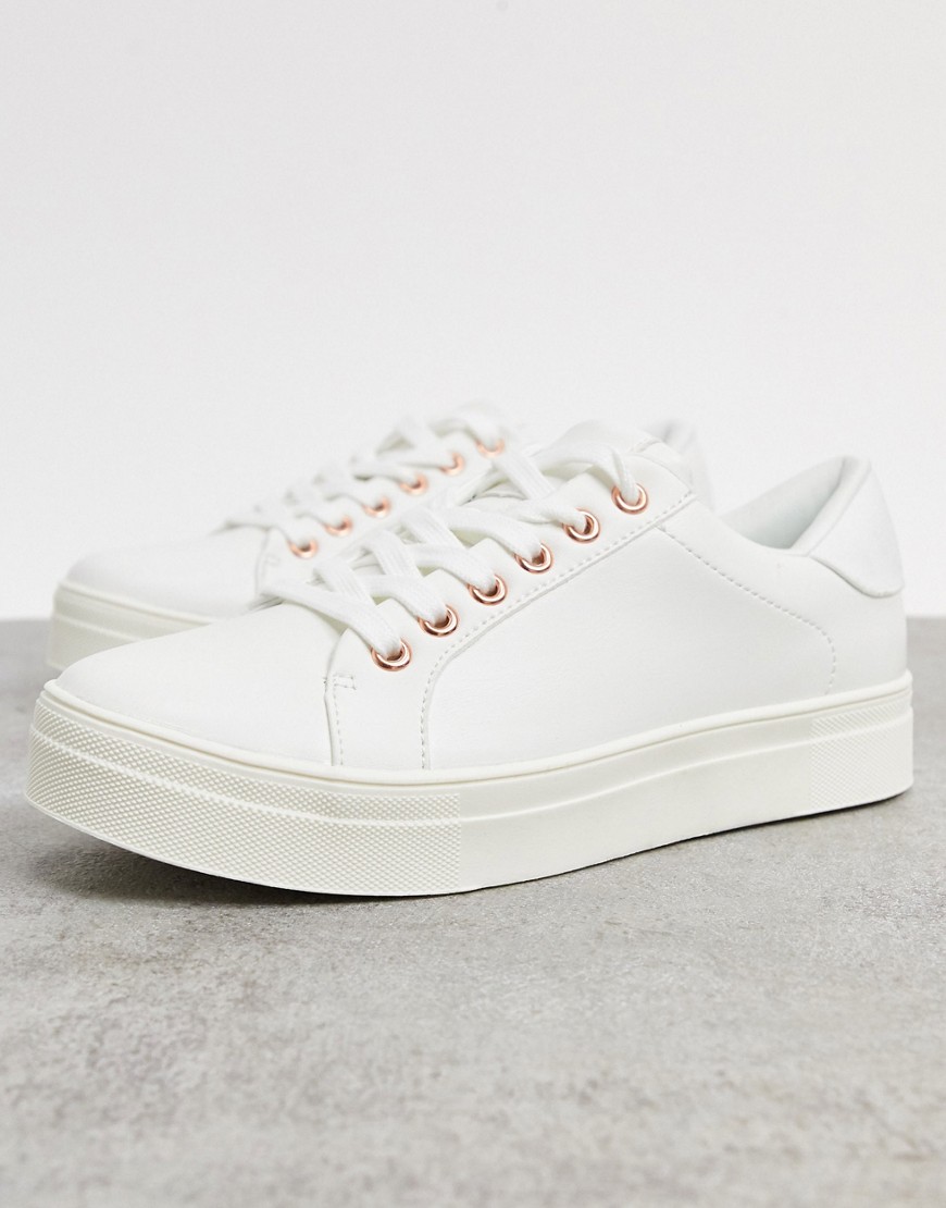 Accessorize chunky flatform trainers in white and rose gold