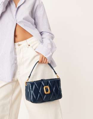 Accessorize Accessorize chunky quilted crossbody bag with buckle detail in navy blue