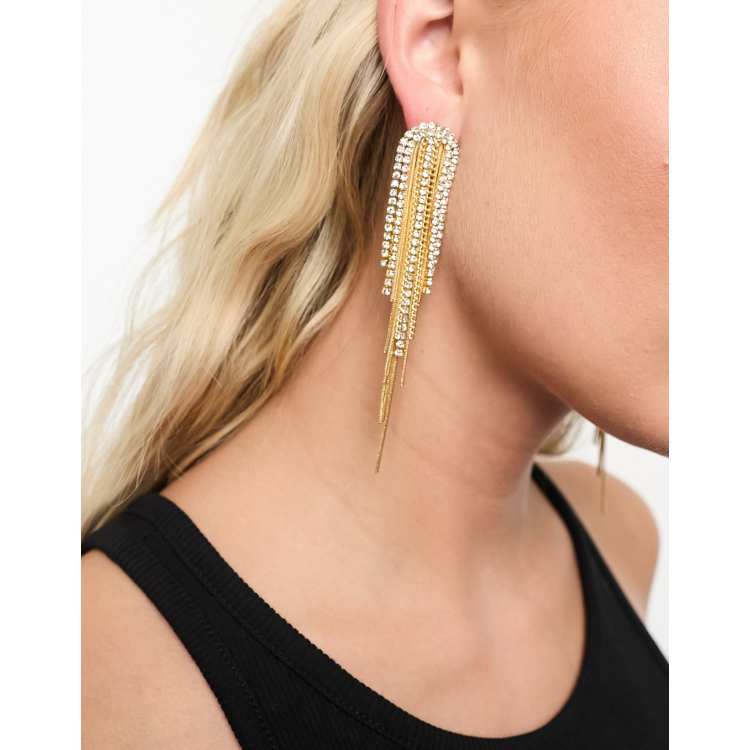 Accessorize classy crystal chain waterfall earrings in gold ASOS