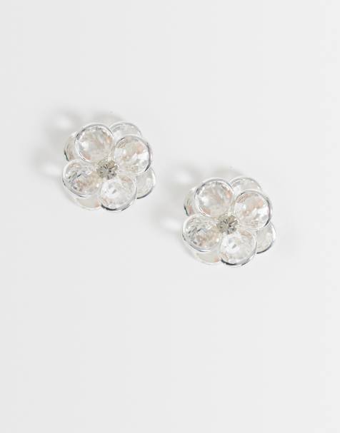 Accessorize clear gem flower earrings in silver - view 1