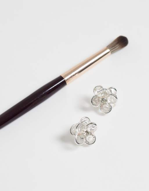 Accessorize clear gem flower earrings in silver, 2 of 5