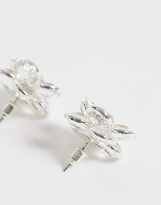 Accessorize clear gem flower earrings in silver, 3 of 5