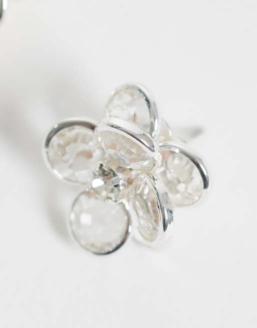 Accessorize clear gem flower earrings in silver, 4 of 5