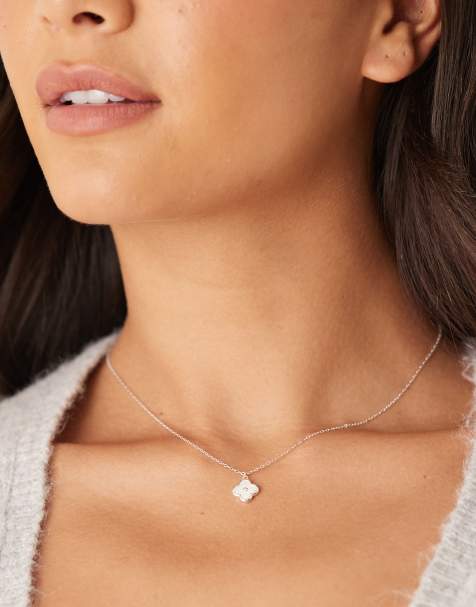 Accessorize clover stud pendant necklace in 925 sterling silver - view 1