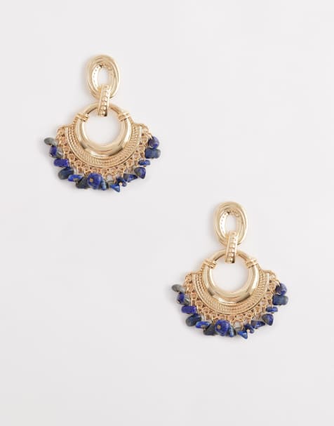 Accessorize cluster beaded fan drop earrings in gold tone - view 1