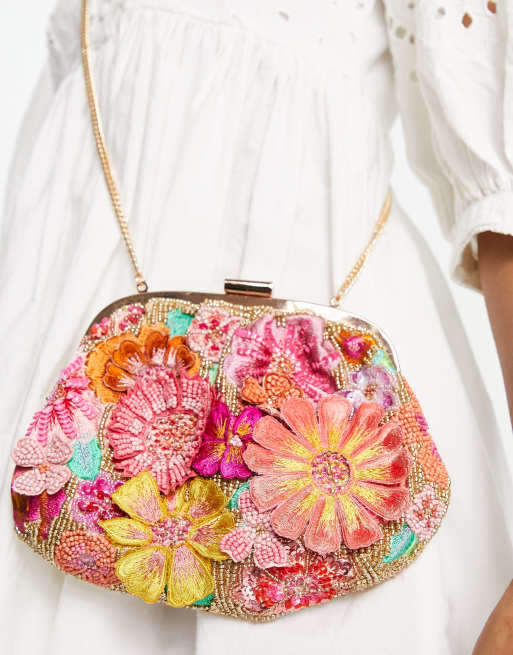 Accessorize clutch bag in bright flower beading