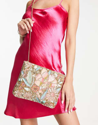 Accessorize clutch bag in multi flower sequins