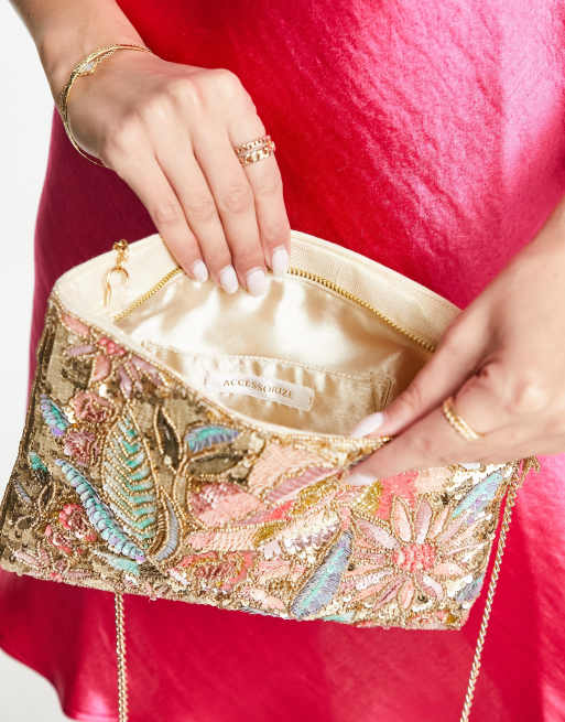 Accessorize clutch bag in multi flower sequins