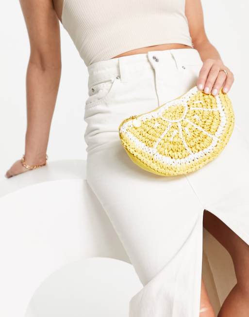 Double Row Pom Pom Straw Clutch Bag 