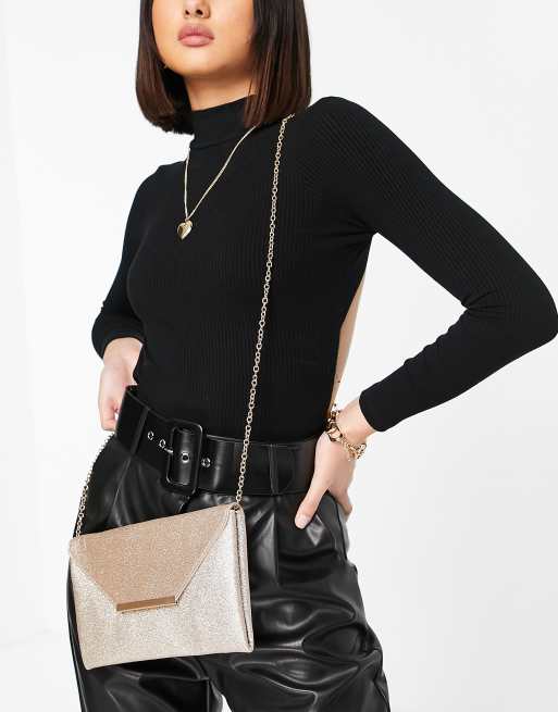 Accessorize clutch bag with chain in gold ASOS