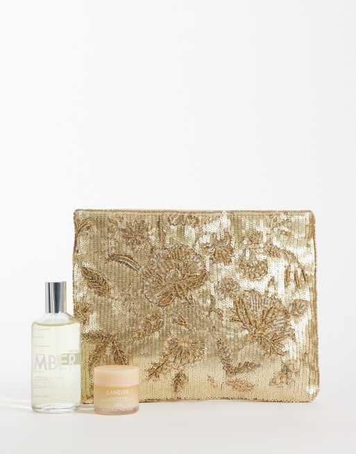 Accessorize – Clutch in Gold-Optik mit Blumenstickerei und Reißverschluss oben, 2 von 4