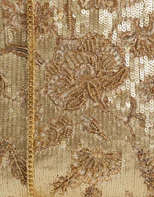 Accessorize – Clutch in Gold-Optik mit Blumenstickerei und Reißverschluss oben, 3 von 4