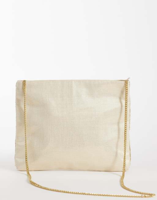 Accessorize – Clutch in Gold-Optik mit Blumenstickerei und Reißverschluss oben, 4 von 4