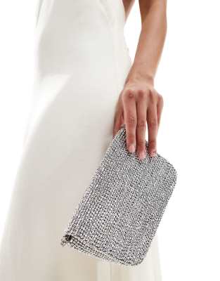 Accessorize - Clutch in Silberoptik mit Perlen