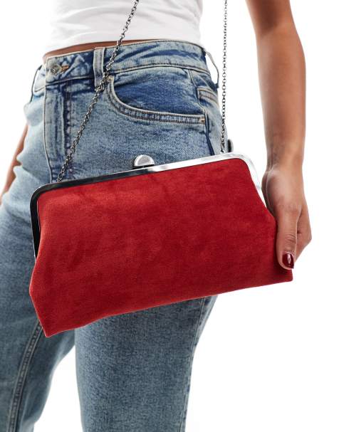 Accessorize – Clutch-Tasche aus Wildlederimitat in Rot mit Clip-Rahmen - view 1