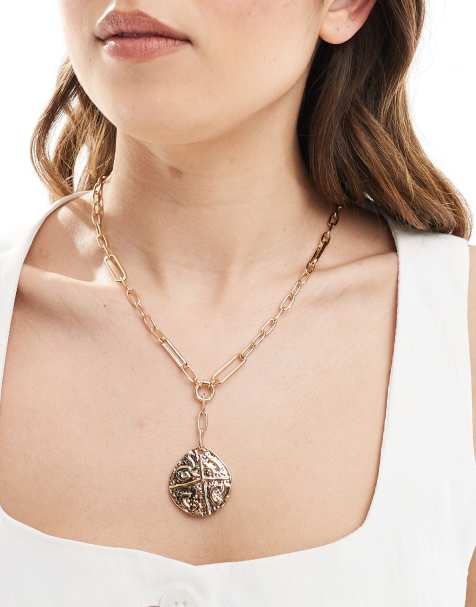 Accessorize coin large chain necklace in gold - view 1
