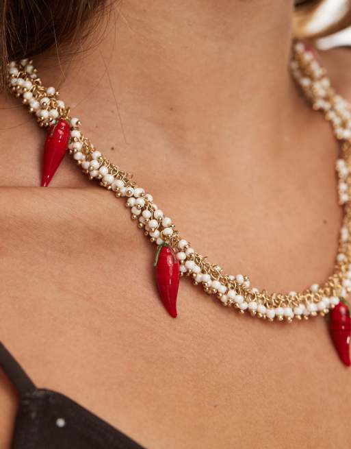 Collier Avec Pendentif Peperoncino En Verre - Marque Piccanto, Neuf Avec Étiquettes