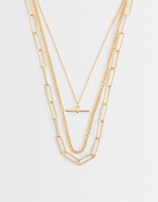 Accessorize - Collana delicata a 3 fili con barretta a T color oro