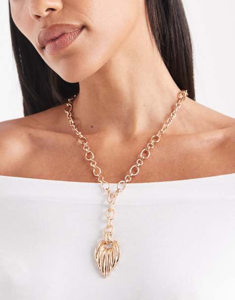 Accessorize - Collana lariat dorata con ciondolo a forma di cuore - view 1