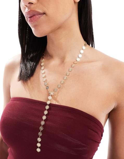 Accessorize - Collana lariat dorata con fiori - view 1