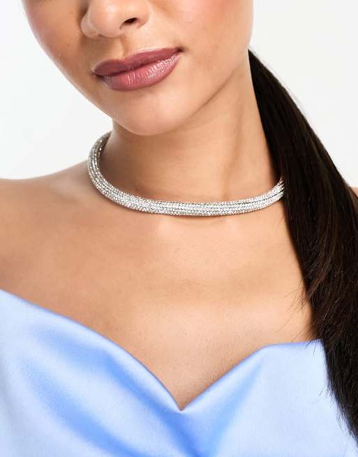 Accessorize - Collana tubolare color argento con strass