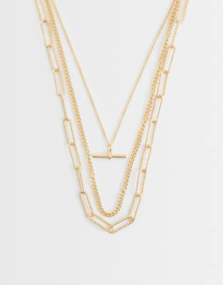 Accessorize - Collier à 3 rangs délicat avec barre en T - Doré