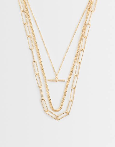 Accessorize - Collier à 3 rangs délicat avec barre en T - Doré - view 1