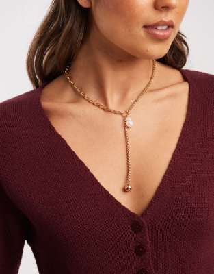 Accessorize - Collier à pendentif perle fantaisie avec barre en T - Blanc-Doré