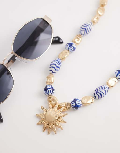 Accessorize - Collier à pendentif soleil et perles style riviera - Bleu, 2 de 4