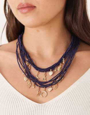 Accessorize - Collier à perles et charms - Noir