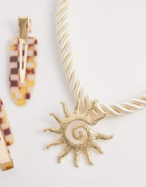 Accessorize - Collier avec cordon torsadé et pendentif soleil - Doré, 2 de 4