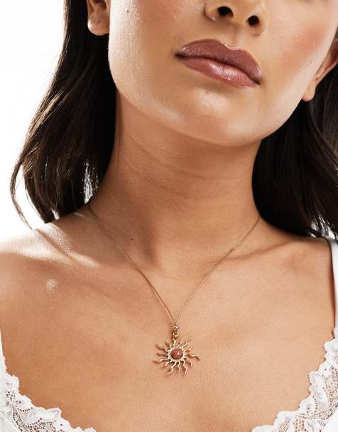 Accessorize - Collier corde avec pendentif soleil - Doré - view 1