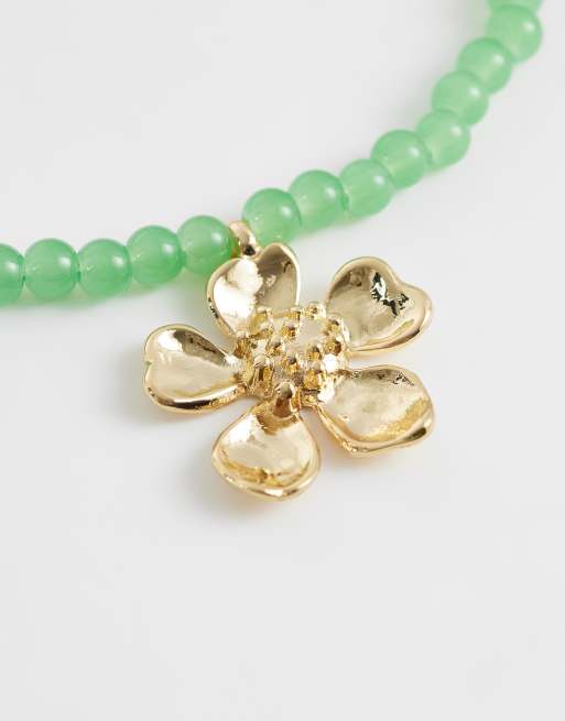 Accessorize - Collier de perles avec fleurs - Vert, 4 de 4