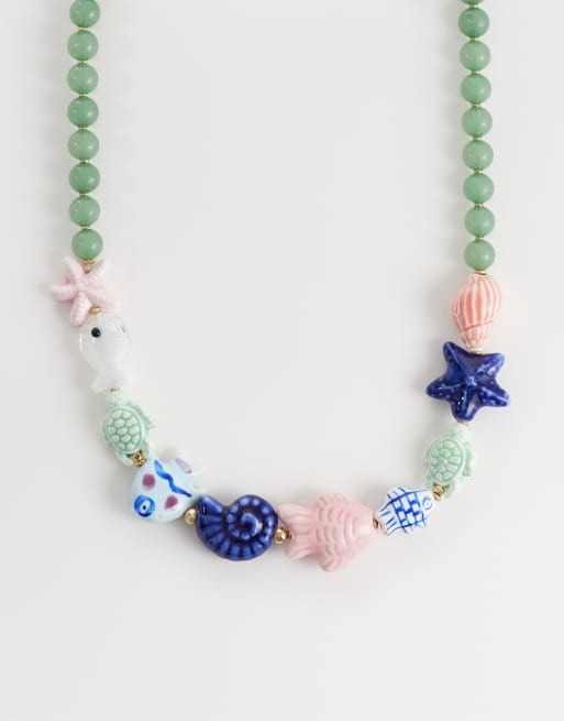 Accessorize - Collier de perles avec poissons en céramique - Pastel multicolore