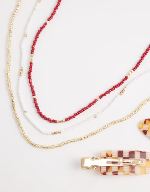 Accessorize - Collier fin à perles - Rouge, 2 de 4