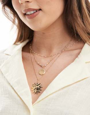 Accessorize - Collier multi-rangs avec pendentif soleil - Doré