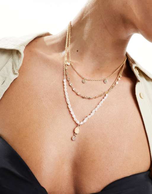 Accessorize - Collier multi-rangs avec perles et détails à facette - Doré, 4 de 4