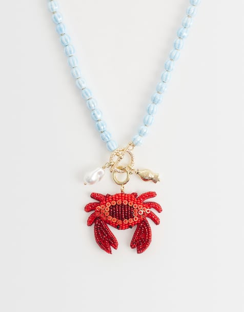 Accessorize - Collier tendance à perles et pendentif crabe - Bleu - view 1