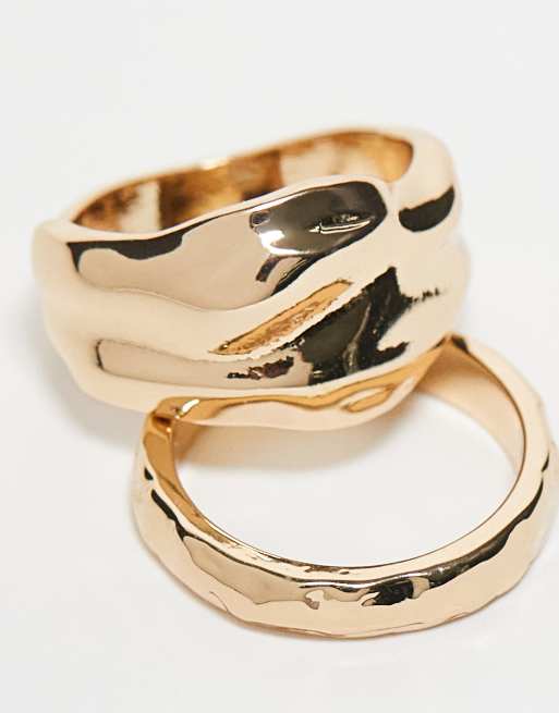 Accessorize Confezione da 2 anelli spessi testurizzati color oro ASOS