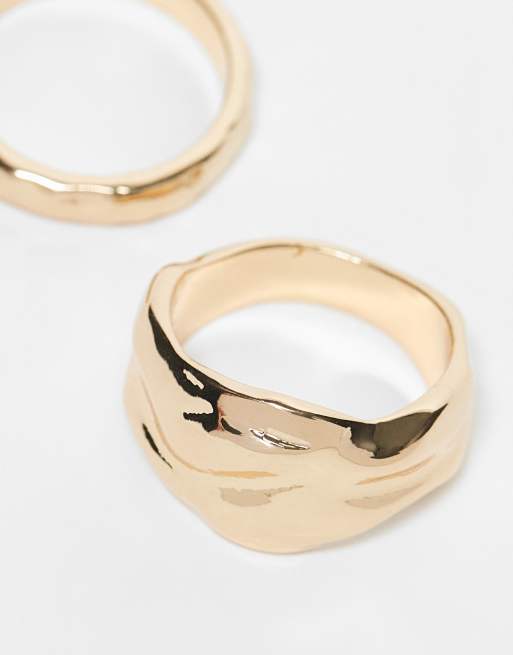 Accessorize Confezione da 2 anelli spessi testurizzati color oro ASOS