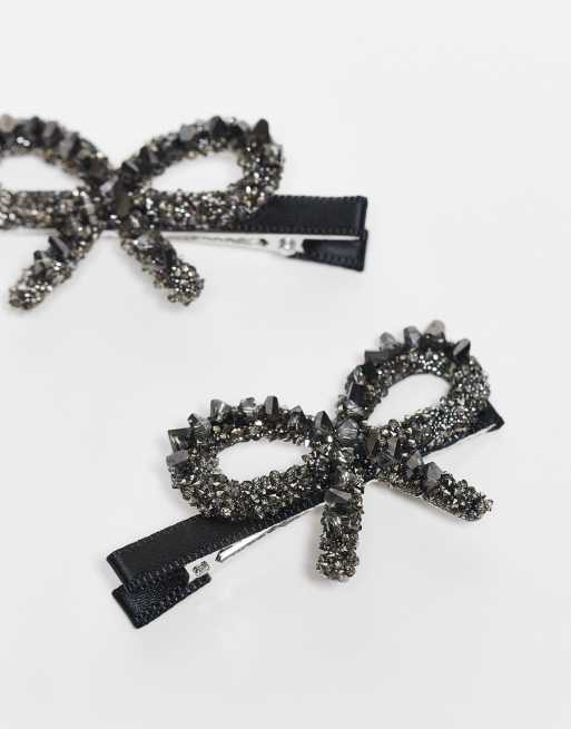 Accessorize - Confezione da 2 fermagli per capelli neri decorati a forma di fiocco, 2 di 3