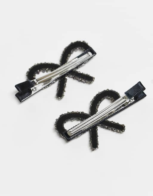Accessorize - Confezione da 2 fermagli per capelli neri decorati a forma di fiocco, 3 di 3